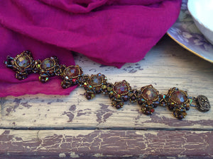 Vintage Inspired Bracelet, with Fire Polish Stones, Swarovski Crystal and Seed Beads