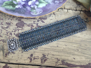 Antique Inspired Blue Bead & Swarovski Crystal Bracelet