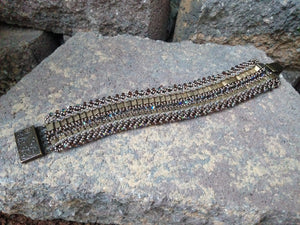 Antique Inspired Bracelet, Bronze Beads, Swarovski Crystals